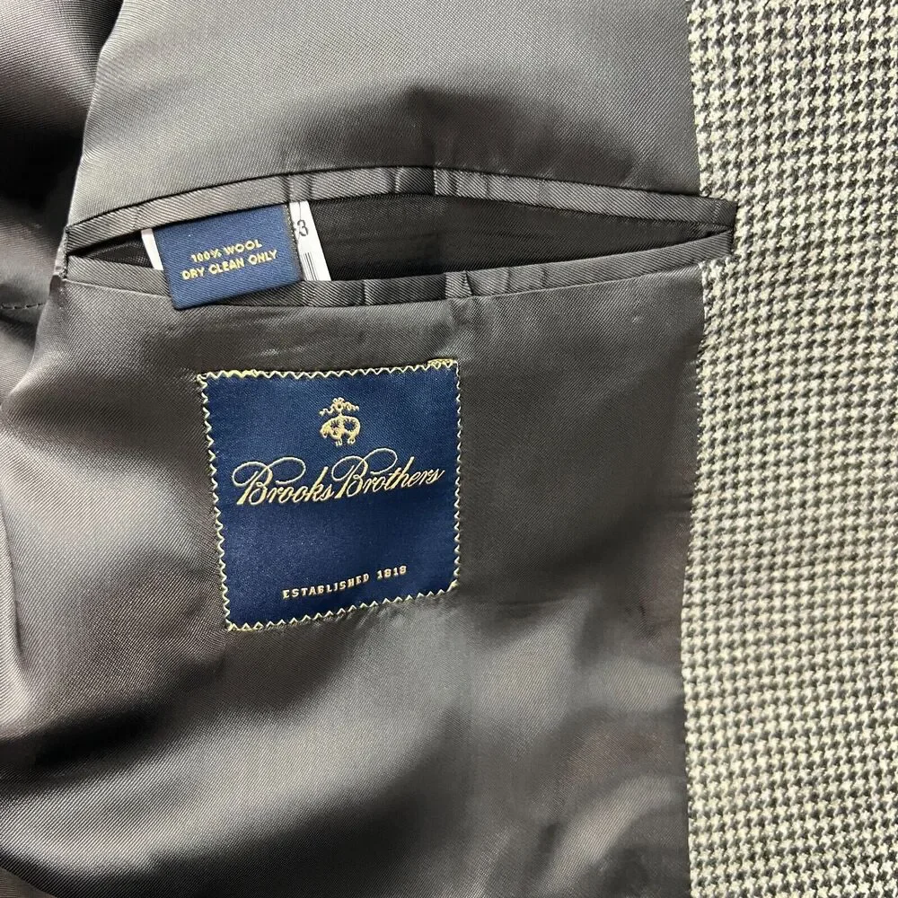 Brooks Brothers Wool Blazer Men 46 Houndstooth Single Breasted Loro Piana Fabric